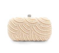 CORIOS Borsetta da Sera con Perle da Donna Lusso Strass Clutch Scintillante Pochette Piccolo con Catena a Spalla a Tracolla Elegante per Cocktail Festa Party Beige