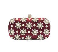 CORIOS Borsetta da Sera con Strass da Donna Clutch con Perle Borsa Scintillante Pochette Piccolo con Catena Elegante Borsa a Spalla Gorgeous Borse Messenger Borsa a Tracolla Rosso Vino