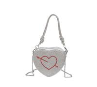 CORIOS Borsetta da Sera da Donna Clutch in Cristallo a Forma di Cuore Strass Borsa a Mano Pochette Piccolo con Catena Elegante Borsa a Spalla Borsa a Tracolla per Ballo Cocktail Festa Argento