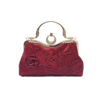 CORIOS Borsetta da Sera da Donna Clutch in Ricami Floreali Borsa Sposa Pochette Piccolo con Catena Elegante Borsa a Spalla Gorgeous Cerimonia Cocktail Ballo Festa Borsa a Tracolla Rosso Vino