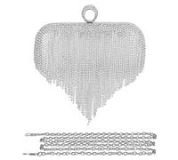 CORIOS Borsetta da Sera da Donna Strass Clutch con Nappe in Cristallo Pochette Piccolo con Catena Borsa a Mano Borsa a Spalla Borsa a Tracolla per Cocktail Festa Ballo Cerimonia D'argento