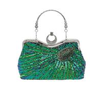 CORIOS Borsetta da Sera da Pavone da Donna Pochette con Paillettes Pochette Piccolo con Catena Elegante Perline Borsa a Spalla Gorgeous Borsa a Tracolla Vintage Borse Messenger per Ballo Festa Argento