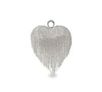 CORIOS Borsetta da Sera Donna Clutch con Nappa in Cristallo a Forma di Cuore Pochette Piccolo con Catena Strass Borsa a Mano Elegante Borsa a Tracolla per Cocktail Festa Cerimonia Ballo Argento