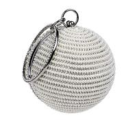 CORIOS Borsetta da Sera Donna Strass Clutch a Sfera Rotonda Perle Borsa a Spalla Pochette Piccolo con Catena Borsa a Tracolla Borse Messenger per Cocktail Ballo Cerimonia Festa D'argento