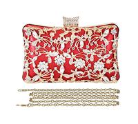 CORIOS Borsetta da Sera Donna Strass Clutch Elegante Pochette Piccolo con Catena Borsa a Mano Borsa a Tracolla Borsa a Spalla per Cocktail Festa Ballo Cerimonia Rosso