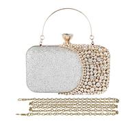 CORIOS Borsetta da Sera Donna Strass Clutch Elegante Pochette Piccolo con Catena Borsa a Mano Borsa a Spalla Borsa a Tracolla Borse Messenger per Cocktail Festa Ballo Cerimonia D'argento