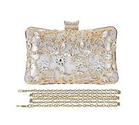 CORIOS Borsetta da Sera Donna Strass Clutch Elegante Pochette Piccolo con Catena Borsa a Mano Borsa a Tracolla Borsa a Spalla per Cocktail Festa Ballo Cerimonia D'argento