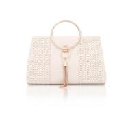 CORIOS Borsetta da Sera in Paglia da Donna Intrecciata Clutch con Frange Pochette Piccolo con Catena Borsa Sposa Elegante Borsa a Spalla Lussuoso Borsa a Tracolla per Cocktail Festa Ballo Bianco