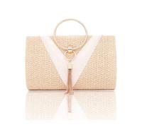 CORIOS Borsetta da Sera in Paglia da Donna Intrecciata Clutch con Frange Pochette Piccolo con Catena Elegante Borsa a Spalla Borsa Sposa Lussuoso Borsa a Tracolla per Cocktail Ballo Festa Giallo