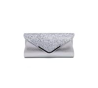 CORIOS Clutch Bag con Paillettes e Catena - Borsa da Sera Elegante per Donna - Pochette Piccolo per Cerimonia, Sposa, Cocktail, Festa, Ballo - Argento Bling