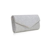CORIOS Clutch Borsa da Sera Donna Elegante con Catena e Tracolla - Pochette Piccolo per Sposa, Cerimonia, Cocktail, Festa, Ballo - Argento