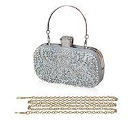 CORIOS Clutch Donna Cerimonia Borsetta da Sera Strass Borsa a Mano Pochette Piccolo con Catena Borsa a Tracolla Elegante Borsa a Spalla Per Fidanzamento Matrimonio Galà di Laurea Argento