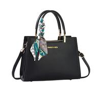 CORIOS Elegante Borsa a Mano Donna Borse a Spalla in Pelle PU Borse a Tracolla con Decorazione di Foulard di Seta Multi-Tasche Borse Messenger Moda Tote per Shopping Viaggio Lavoro Incontri Nero