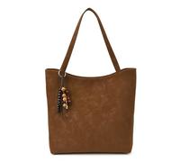 CORIOS Elegante Borsa a Mano per Donne Borsa a Tracolla a Spalla con Ciondolo di Perle di Legno Grande Capacità Borsa per la Spesa in PU Pelle Versatile Lavoro Viaggi Uso Quotidiano Tote Marrone