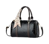 CORIOS Elegante Borse a Mano da donna Borsa Boston con Decorazione di Foulard PU Pelle Borse a Spalla Borsa a Tracolla con Motivi Ricamati Vintage Tote Lavoro Shopping Viaggi Borse Messenger Nero