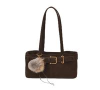 CORIOS Moda Borsa a Mano da Donna Borsa Ascellare con Bellissimo Pompon di Pelliccia Borsa a Spalla con Decorazione di Cintura di Pelle Borsa per la Spesa PU Pelle Borsa a Tracolla Tote Caffè Chiaro