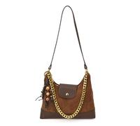 CORIOS Moda Borse Messenger da Donna Borsa a Tracolla a Spalla con Ciondolo di Perle di Legno PU Pelle Borsa a Mano Motivo a Rombo Trapuntato Borsa Ascellare Elegante Tote Marrone