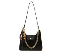 CORIOS Moda Borse Messenger da Donna Borsa a Tracolla a Spalla con Ciondolo di Perle di Legno PU Pelle Borsa a Mano Motivo a Rombo Trapuntato Borsa Ascellare Elegante Tote Nero