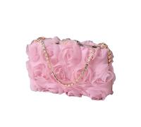 CORIOS Pochette da Donna Borsa da Sera in Raso Floreale Paillettes Piccolo con Catena Borsa a Petalo Lussuoso Borsa a Spalla Borsa Sposa Elegante Borsa a Tracolla per Ballo Cocktail Festa Rosa