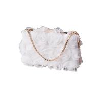 CORIOS Pochette da Donna Borsa da Sera in Raso Floreale Paillettes Piccolo con Catena Borsa a Petalo Lussuoso Borsa a Spalla Borsa Sposa Elegante Borsa a Tracolla per Ballo Cocktail Festa Bianco