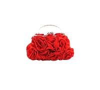 CORIOS Pochette da Donna in Raso Floreale con Paillettes, Borsa a Spalla con Catena a Petalo Elegante per Sposa, Tracolla per Ballo Cocktail Festa Rosso