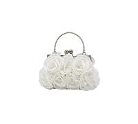 CORIOS Pochette da Donna in Raso Floreale Con Paillettes - Borsa a Spalla e Tracolla Elegante per Sposa, Ballo, Cocktail, Festa - Bianco