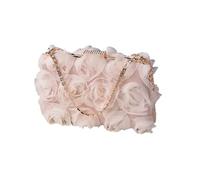 CORIOS Pochette da Donna in Raso Floreale con Paillettes, Borsa da Sera a Petalo Lussuoso a Tracolla per Sposa, Ballo, Cocktail, Festa - Champagne