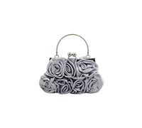 CORIOS Pochette da Donna in Raso Floreale Con Paillettes - Borsa da Sera Elegante a Spalla Con Catena - Per Sposa, Ballo, Cocktail, Festa - Argento