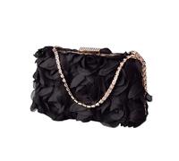 CORIOS Pochette da Donna in Raso Floreale con Paillettes e Catena, Borsa a Petalo Lussuosa a Tracolla per Sposa, Ballo, Cocktail, Festa - Nero
