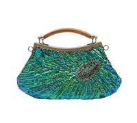 CORIOS Pochette da Pavone Donna Borsetta da Sera con Paillettes Perline Pochette Piccolo con Catena Elegante Borsa a Spalla Gorgeous Borsa a Tracolla Vintage Borse Messenger per Festa Ballo Verde