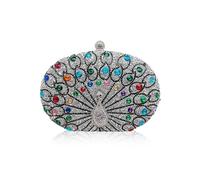 CORIOS Pochette da Pavone Donna Borsetta da Sera con Strass Pochette Piccolo con Catena Elegante Borsa a Spalla Gorgeous Borsa a Tracolla Borse Messenger per Cocktail Cerimonia Festa Ballo Argento