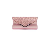 CORIOS Pochette da Sera Donna con Paillettes e Catena, Borsa Clutch Piccolo per Cerimonia Bling a Tracolla, Messenger per Cocktail Festa Ballo Rosa A