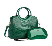 CORIOS PU Pelle Borsa a Mano da donna Modello Coccodrillo Borsa a Tracolla Impermeabile Borse a Spalla Grande Capacità Borsa per la Spesa Retro Borsa Tote Elegante Borse Messenger 2 Pezzi Verde