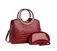 CORIOS PU Pelle Borsa a Mano da donna Modello Coccodrillo Borsa a Tracolla Impermeabile Borse a Spalla Grande Capacità Borsa per la Spesa Retro Borsa Tote Elegante Borse Messenger 2 Pezzi Rosso