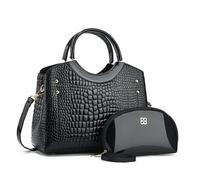 CORIOS PU Pelle Borsa a Mano da donna Modello Coccodrillo Borsa a Tracolla Impermeabile Borse a Spalla Grande Capacità Borsa per la Spesa Retro Borsa Tote Elegante Borse Messenger 2 Pezzi Nero