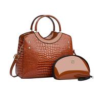 CORIOS PU Pelle Borsa a Mano da donna Modello Coccodrillo Borsa a Tracolla Impermeabile Borse a Spalla Grande Borsa per la Spesa Retro Borsa Tote Elegante Borse Messenger 2 Pezzi Giallo Terra