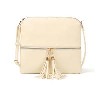 CORIOS PU Pelle Borsa a Tracolla da Donna Borse Messenger a Spalla con Frange Medio Borsa per la Spesa Ascellare Elegante Retro Borsa a Mano Viaggio Shopping Lavoro Tote Beige