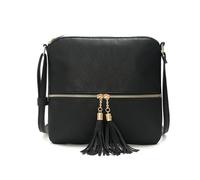 CORIOS PU Pelle Borsa a Tracolla da Donna Borse Messenger a Spalla con Frange Medio Borsa per la Spesa Ascellare Elegante Retro Borsa a Mano Viaggio Shopping Lavoro Tote Nero