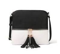 CORIOS PU Pelle Borsa a Tracolla da Donna Borse Messenger a Spalla con Frange Medio Borsa per la Spesa Ascellare Elegante Retro Borsa a Mano Viaggio Shopping Lavoro Tote Nero Bianco