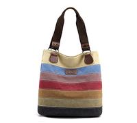 CORIOS Retrò Borsa a Mano Borse da Donna in Tela Casuale Borse a Spalla Borse Tote a Righe Multicolori Borse a Tracolla per Lavoro Scuola Shopping Viaggio Uso Quotidiano Multicolor