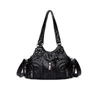 CORIOS Retrò Borsa a Mano Donna Borsa a Spalla a Tracolla con Tessuto Intrecciato Borse Messenger con Decorazione a Rivetti PU Pelle Tote para Viaggi Lavoro Shopping Uso Quotidiano Nero