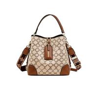 CORIOS Retro Borsa a Spalla a Tracolla da Donna PU Pelle Borsa a Mano Borsa a Secchiello con Motivo Vintage Piccolo Tote Elegante Borse Messenger per Lavoro Viaggio Shopping Kaki a Cerchi