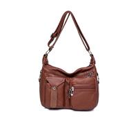 CORIOS Retrò Borse Messenger da Donna Borsa a Spalla a Tracolla in Pelle PU Borsa a Mano con Molte Tasche e Cinghie Regolabili Vintage Shopping Viaggi Lavoro Uso Quotidiano Tote Rosso Marrone