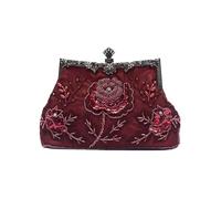 CORIOS Vintage 1920s Perline Borsetta da Sera Pochette con Floreale Donna Clutch con Paillettes Retro Borsa a Spalla Borsa a Tracolla Elegante Borse Messenger per Festa Cocktail Ballo Rosso Vino