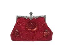 CORIOS Vintage 1920s Perline Borsetta da Sera Pochette con Floreale Donna Clutch con Paillettes Retro Borsa a Spalla Borsa a Tracolla Elegante Borse Messenger per Festa Cocktail Ballo Rosso