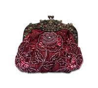 CORIOS Vintage 1920s Perline Borsetta da Sera Pochette con Floreale Donna Clutch con Paillettes Retro Borsa a Tracolla Borsa a Spalla Elegante Borse Messenger per Cocktail Ballo Festa Rosso Vino