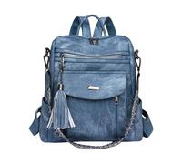 CORIOS Zaino con Decorazione Frange Donna Borsa da Scuola in PU Pelle Zaini con Nappe Multitasche Daypacks Convertibile Borse a Mano a Spalla a Tracolla Retro Zainetto per Viaggio e Lavoro Blu