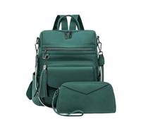 CORIOS Zaino in PU Pelle Donna Borsa da Scuola Set da 2 Pezzi Zaini con Decorazione Frange Daypacks con Motivo Leopardato Convertibile Borse a Mano a Spalla a Tracolla Retro Zainetto Verde