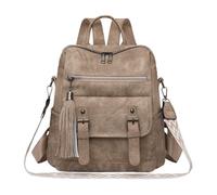 CORIOS Zaino in PU Pelle Donna Zaini con Decorazione Frange Convertibile Borse a Mano a Spalla a Tracolla Retro Zainetto Multitasche Daypacks Borsa da Scuola con Nappe per Viaggio Lavoro Kaki