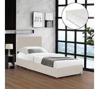 Corium Letto Contenitore con Apertura a Ribalta Letto Singolo con Materasso 90x200 cm Testiera e Spazio di Stoccaggio Rivestimento in Velluto a Coste - Beige
